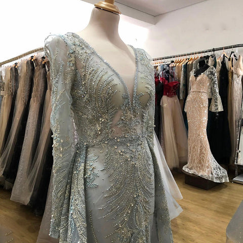 Moslim Roze Overrok Mermaid Avond Jurken 2025 Luxe Kralen Mermaid pour votre fête LA71572 