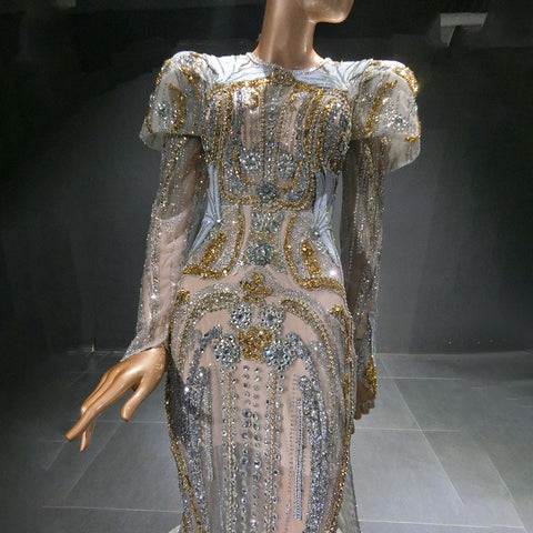 Moslim Zilveren sirène Overrok Avond Jurken 2025 Kralen cristal Luxe élégant pour vos femmes fête LA71573 