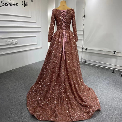 Robe de soirée musulmane rose et or, coupe trapèze, luxueuse et scintillante, pour femme, HM67124A, 2025 