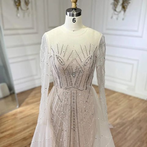 Robe de soirée sirène élégante et luxueuse, style musulman, beige, avec jupe perlée, pour femme, modèle LA72528, 2025 