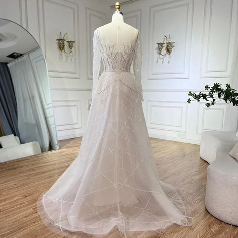 Robe de soirée sirène élégante et luxueuse, style musulman, beige, avec jupe perlée, pour femme, modèle LA72528, 2025 