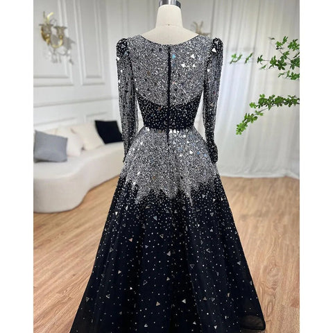 Robe de soirée noire style musulman, coupe trapèze, paillettes et perles, luxueuse, pour femme, tenue de mariage, modèle 2025, LA71214 