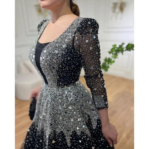 Robe de soirée noire style musulman, coupe trapèze, paillettes et perles, luxueuse, pour femme, tenue de mariage, modèle 2025, LA71214 