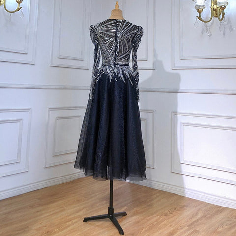 Robe de soirée noire style musulman, coupe trapèze, luxueuse, perlée, longueur cheville, pour femmes, modèle LA71290, 2025 