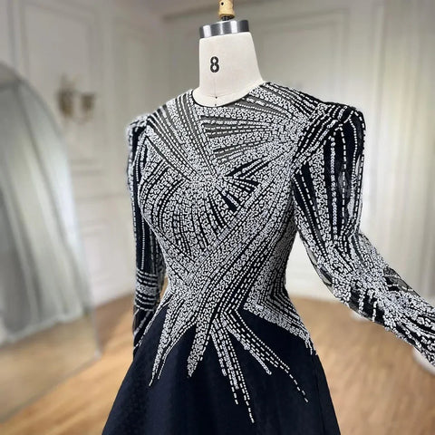 Robe de soirée mi-longue noire style musulman, luxueuse, perlée, longueur cheville, pour femmes, modèle LA71290, 2025 