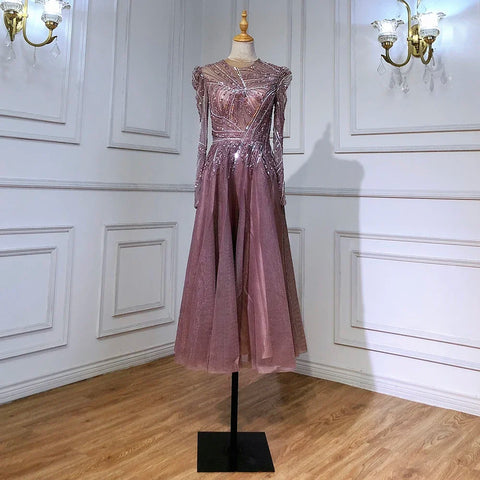 Robe de soirée mi-longue noire style musulman, luxueuse, perlée, longueur cheville, pour femmes, modèle LA71290, 2025 