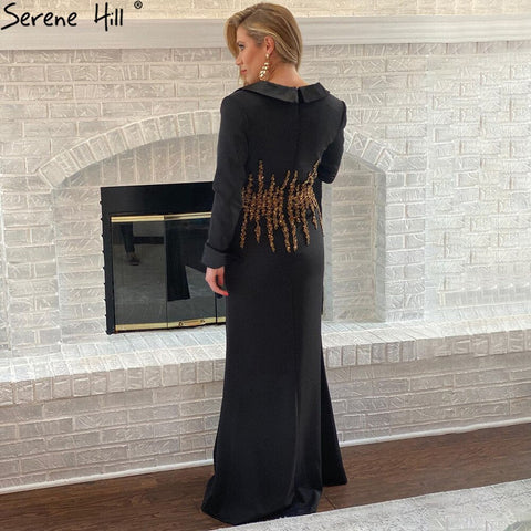 Robe de soirée musulmane noire perlée, style sirène, en satin, élégante, pour femmes, LA71451, 2025 