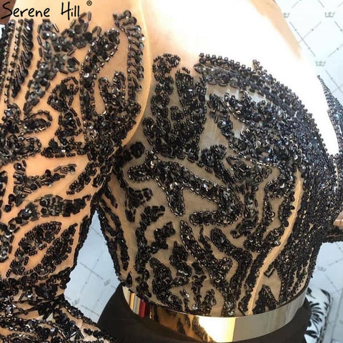 Robe de soirée sirène noire musulmane, élégante, en satin et perles, pour femmes, LA71219, 2025 