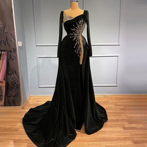 Robe de soirée sirène noire musulmane 2025, jupe en velours élégante et luxueuse pour femmes, LA71513 