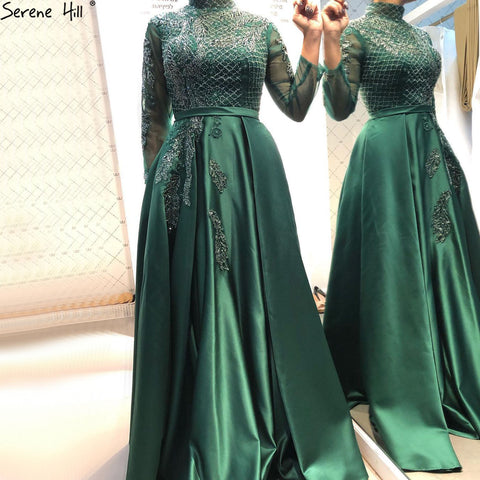 Robe de soirée de luxe en satin noir musulman, robe trapèze à perles, pour femmes, LA70919, 2025 