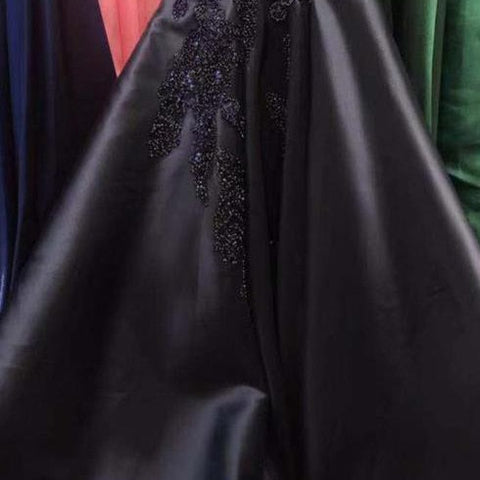 Robe de soirée de luxe en satin noir musulman, robe trapèze à perles, pour femmes, LA70919, 2025 