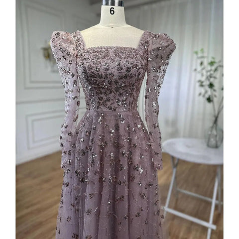 Robe de soirée musulmane bleue trapèze, luxueuse robe de soirée perlée, pour femmes, LA71762A, 2025