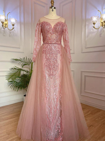 Robe de soirée sirène élégante et luxueuse, style musulman, bleu, avec jupe perlée, pour femmes, modèle LA71891, 2025 