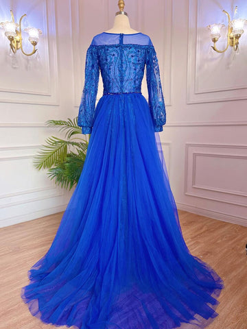 Robe de soirée sirène élégante et luxueuse, style musulman, bleu, avec jupe perlée, pour femmes, modèle LA71891, 2025 