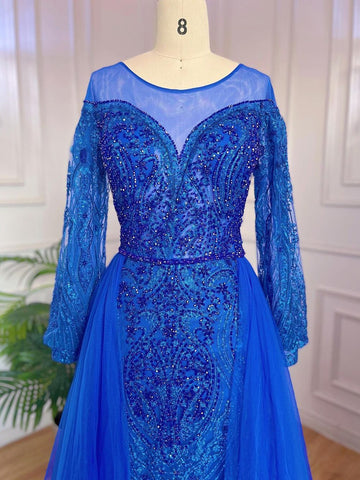 Robe de soirée sirène élégante et luxueuse, style musulman, bleu, avec jupe perlée, pour femmes, modèle LA71891, 2025 