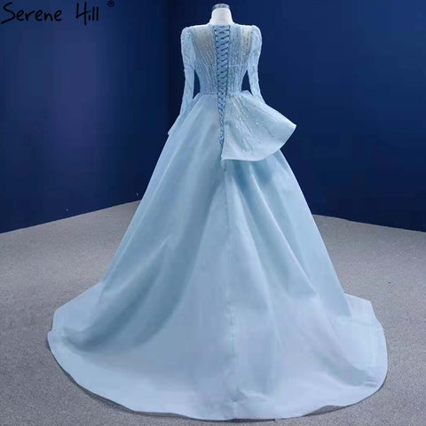 Robe de mariée musulmane bleue à lacets, robe de mariée haut de gamme perlée, HM67392, sur mesure, 2025 