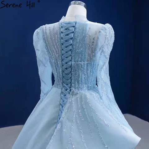 Robe de mariée musulmane bleue à lacets, robe de mariée haut de gamme perlée, HM67392, sur mesure, 2025 