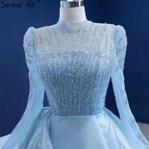 Robe de mariée musulmane bleue à lacets, robe de mariée haut de gamme perlée, HM67392, sur mesure, 2025 