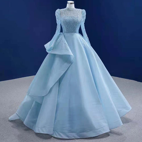 Robe de mariée musulmane bleue à lacets, robe de mariée haut de gamme perlée, HM67392, sur mesure, 2025 