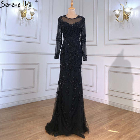 Robe de soirée sirène bleue musulmane, luxueuse et élégante, ornée de perles, pour femme, LA71479, 2025 