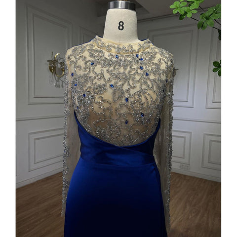 Robe de soirée longue et élégante de style sirène bleu, luxueuse, perlée, style arabe, pour femmes, tenue de mariage, 2025, LA72107 