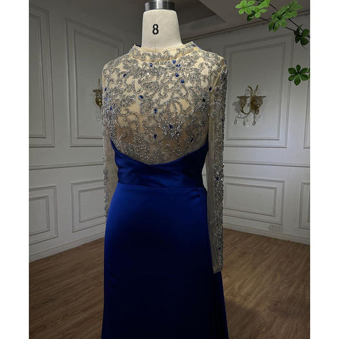 Robe de soirée longue et élégante de style sirène bleu, luxueuse, perlée, style arabe, pour femmes, tenue de mariage, 2025, LA72107 