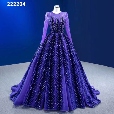 Robe de mariée musulmane de luxe bleu violet, avec appliques perlées et lacets, robe de bal haut de gamme sur mesure, HM222204, 2025 