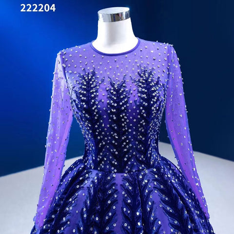 Robe de mariée musulmane de luxe bleu violet, avec appliques perlées et lacets, robe de bal haut de gamme sur mesure, HM222204, 2025 