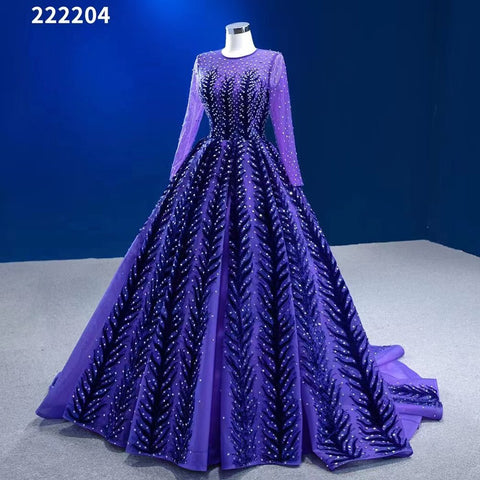 Robe de mariée musulmane de luxe bleu violet, avec appliques perlées et lacets, robe de bal haut de gamme sur mesure, HM222204, 2025 