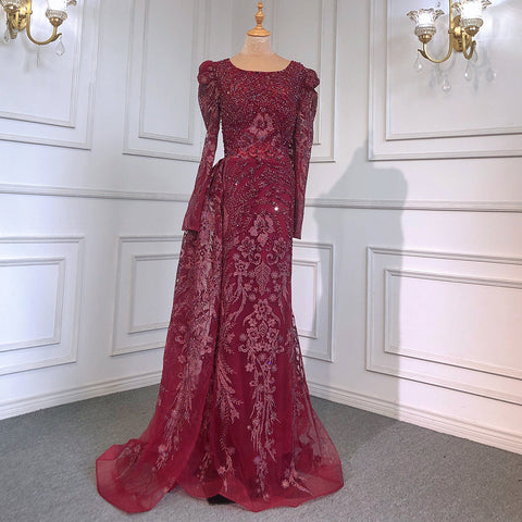 Robe de soirée musulmane de luxe marron, jupe sirène perlée, élégante pour femmes, LA71610, 2025 