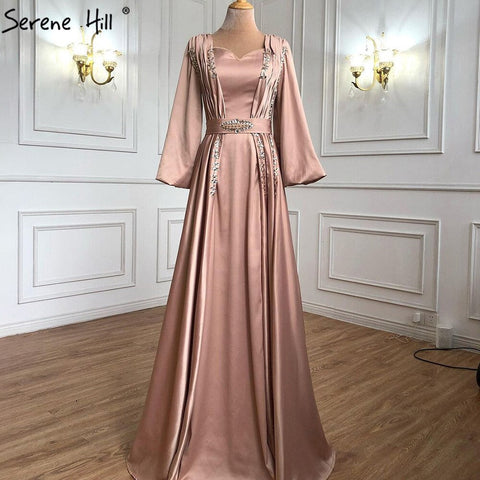 Robe de soirée trapèze style caftan musulman, manches lanternes, perles, sexy, pour femmes, LA71054, 2025 