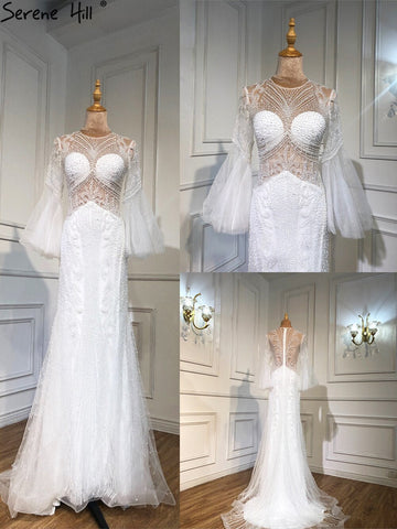 Robe de soirée musulmane caramel, luxueuse, élégante, style sirène, avec perles, pour femmes, modèle LA70289, 2025 