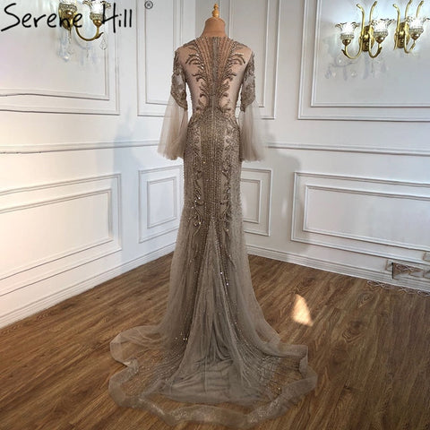 Robe de soirée musulmane caramel, luxueuse, élégante, style sirène, avec perles, pour femmes, modèle LA70289, 2025 