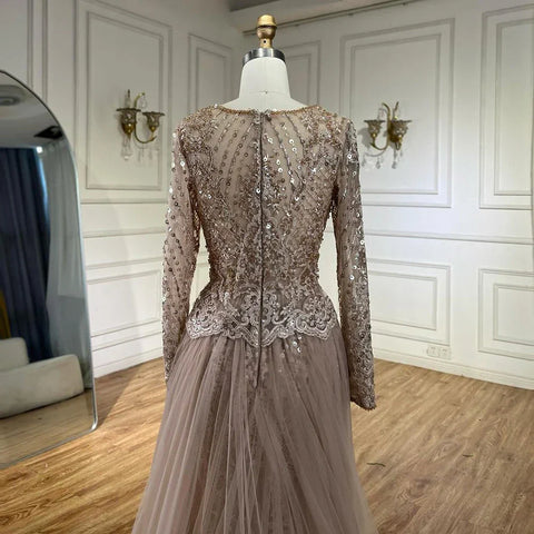 On Sale no return no refund Muslim Caramel Mermaid Evening Dresses Gowns 2025 Overskirt Luxury Beaded Elegant For Woman Party LA71558