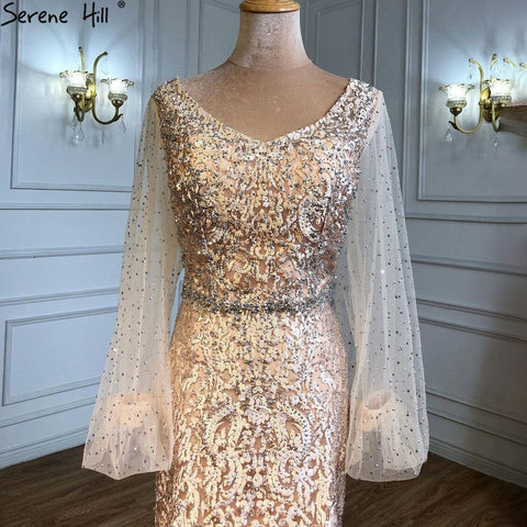 Robe de soirée de luxe style sirène, style musulman, champagne, élégante, perlée, pour femmes, fête de mariage, LA71225, 2025 