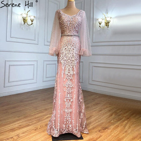 Robe de soirée de luxe style sirène, style musulman, champagne, élégante, perlée, pour femmes, fête de mariage, LA71225, 2025 