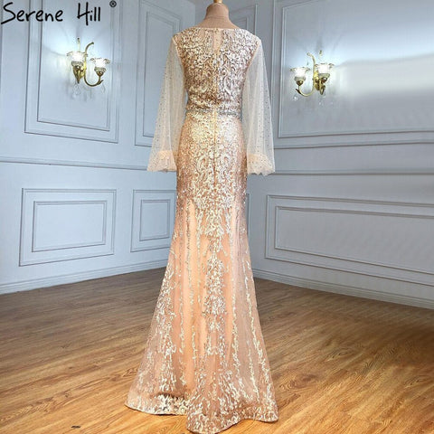 Robe de soirée de luxe style sirène, style musulman, champagne, élégante, perlée, pour femmes, fête de mariage, LA71225, 2025 