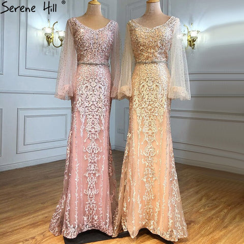 Robe de soirée de luxe style sirène, style musulman, champagne, élégante, perlée, pour femmes, fête de mariage, LA71225, 2025 