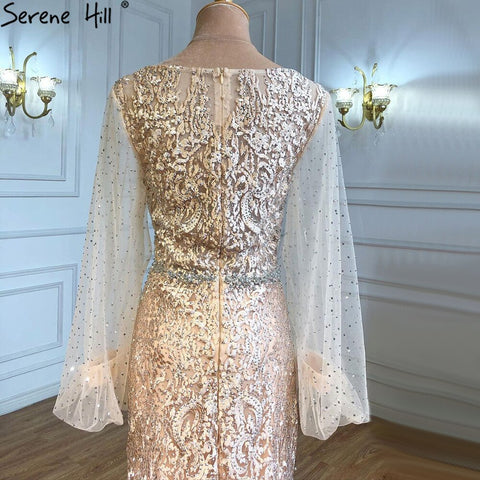 Robe de soirée de luxe style sirène, style musulman, champagne, élégante, perlée, pour femmes, fête de mariage, LA71225, 2025 