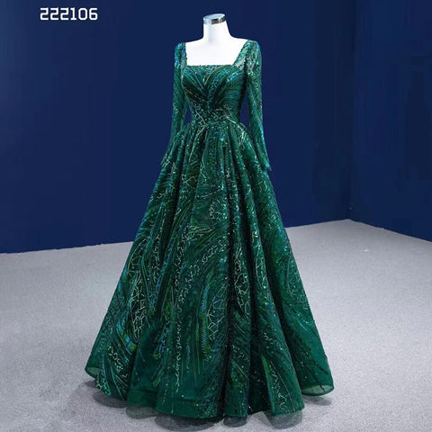 Robe de mariée musulmane de luxe vert foncé, avec appliques perlées et lacets, haut de gamme, sur mesure, HM222106, 2025 