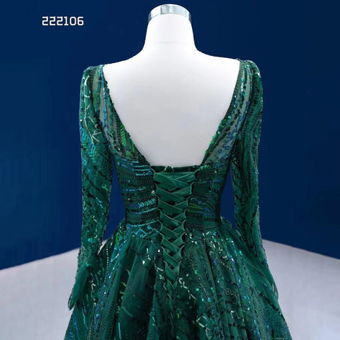 Robe de mariée musulmane de luxe vert foncé, avec appliques perlées et lacets, haut de gamme, sur mesure, HM222106, 2025 