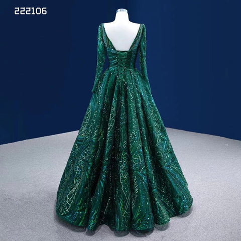 Robe de mariée musulmane de luxe vert foncé, avec appliques perlées et lacets, haut de gamme, sur mesure, HM222106, 2025 