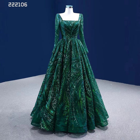 Robe de mariée musulmane de luxe vert foncé, avec appliques perlées et lacets, haut de gamme, sur mesure, HM222106, 2025 