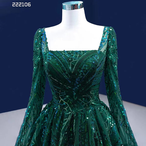 Robe de mariée musulmane de luxe vert foncé, avec appliques perlées et lacets, haut de gamme, sur mesure, HM222106, 2025 