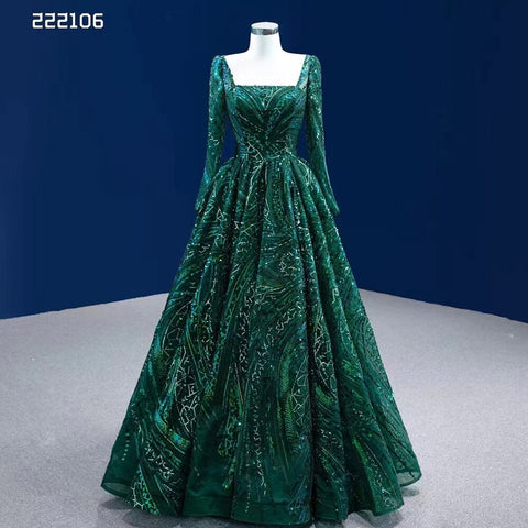 Robe de mariée musulmane de luxe vert foncé, avec appliques perlées et lacets, haut de gamme, sur mesure, HM222106, 2025 