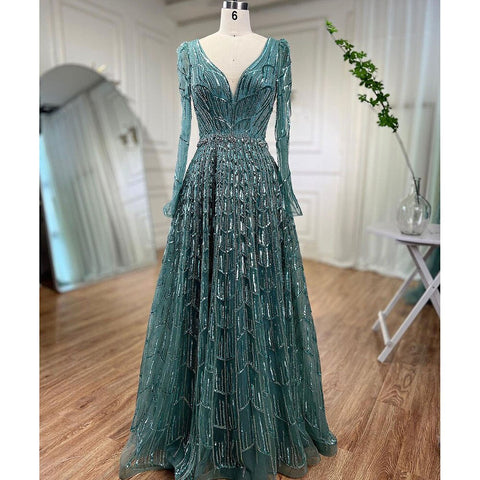 Robe de soirée de luxe style musulman, coupe trapèze, col en V, perles, couleur caramel, pour femmes, fête de mariage, 2025, LA71940 