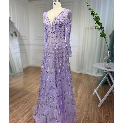 Robe de soirée de luxe style musulman, coupe trapèze, col en V, perles, couleur caramel, pour femmes, fête de mariage, 2025, LA71940 