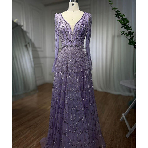 Robe de soirée de luxe style musulman, coupe trapèze, col en V, perles, couleur caramel, pour femmes, fête de mariage, 2025, LA71940 