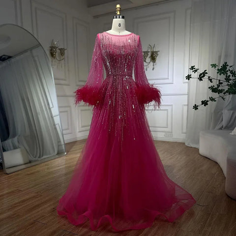 Luxury Feathers Black Dubai Evening Dresses LA72248