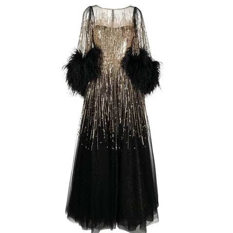 Luxury Feathers Black Dubai Evening Dresses LA72248
